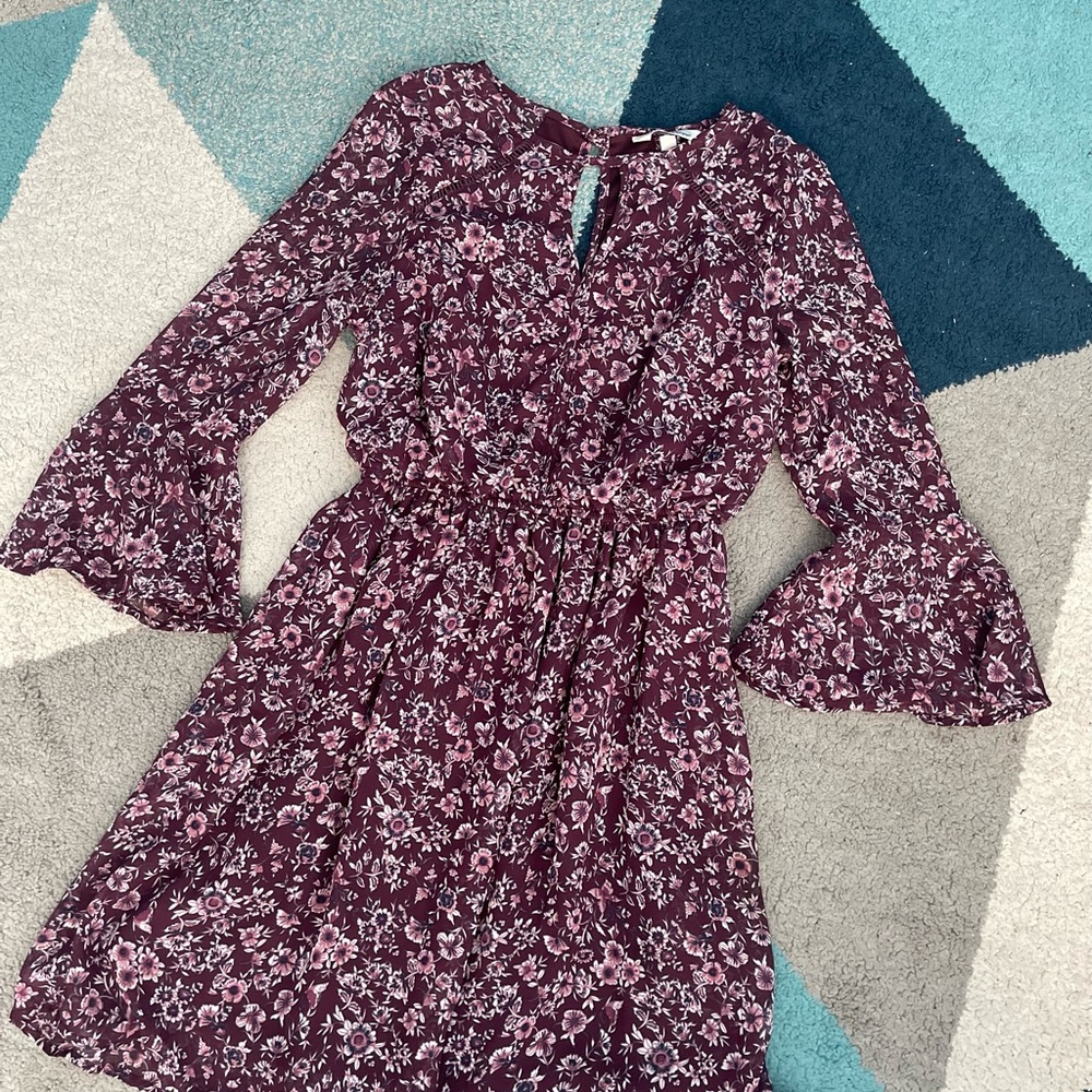 Burgundy Floral Midi Fairy Dress
